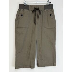 Flamingals NWT Women's Cotton Capris Small Olive Green Drawstring Cargo Pants
